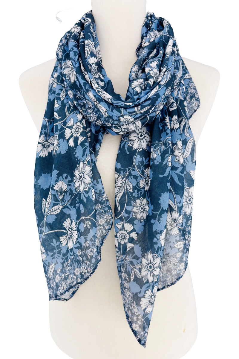 Wildflower Blooms Scarf Navy & White