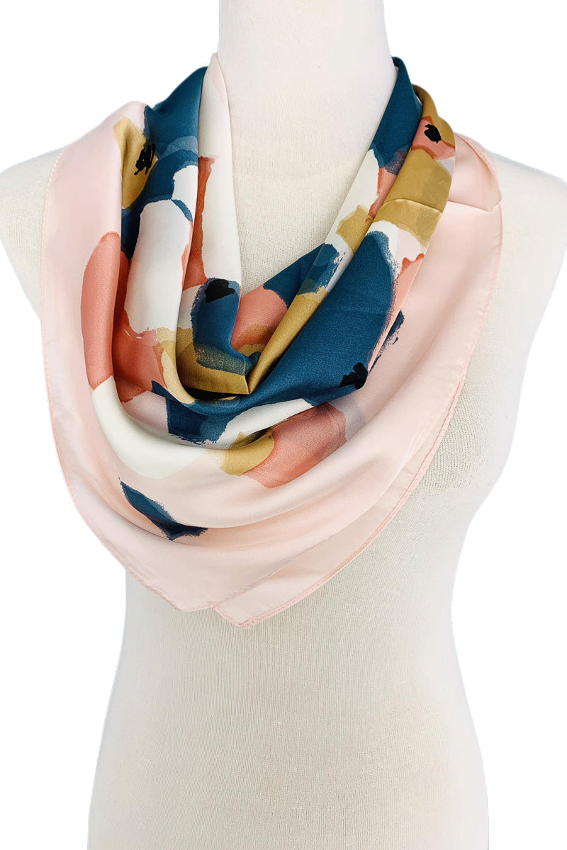 Abstract Floral Luxurious-Feel Square Scarf Pink