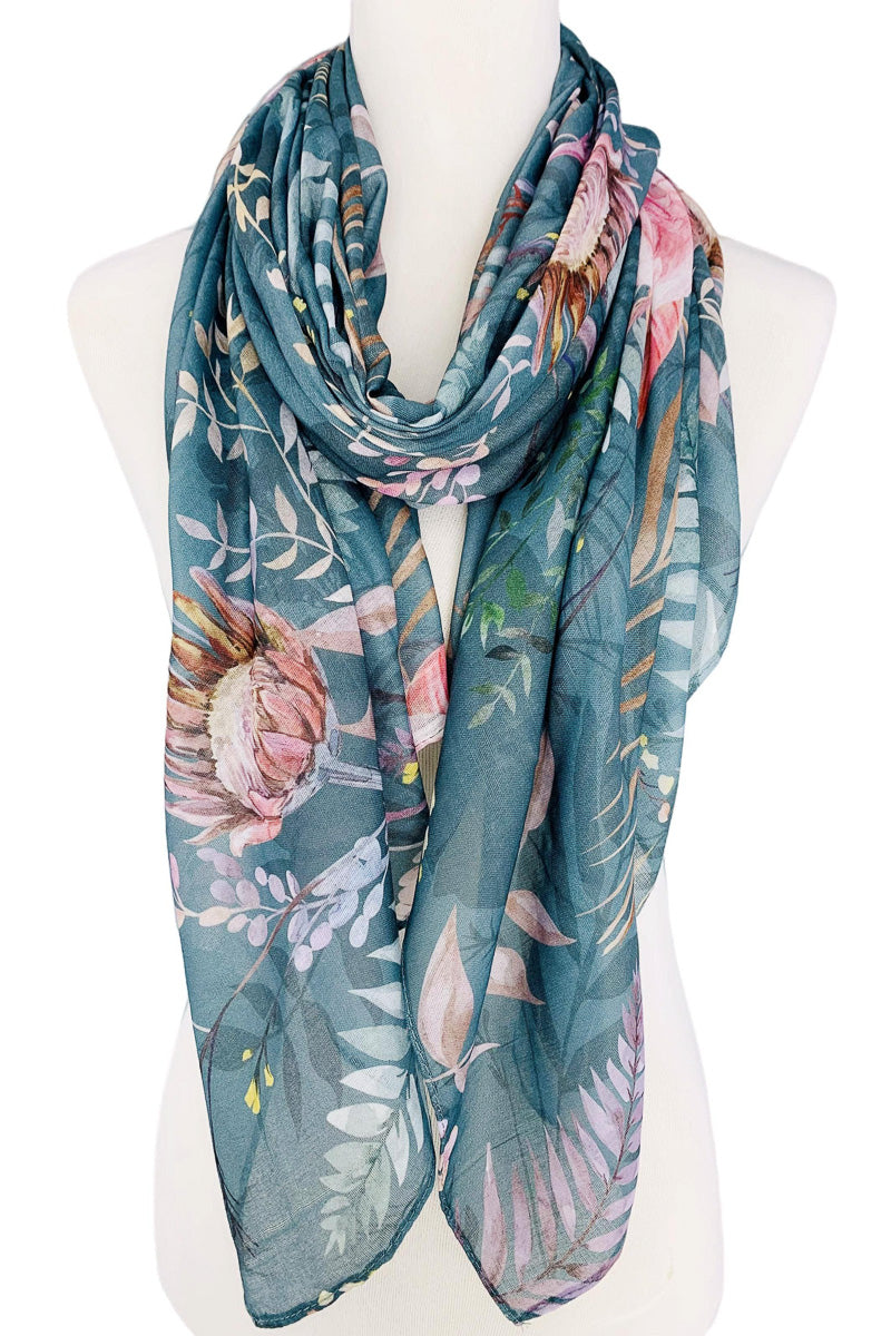 Floral Scarf Teal & Pink