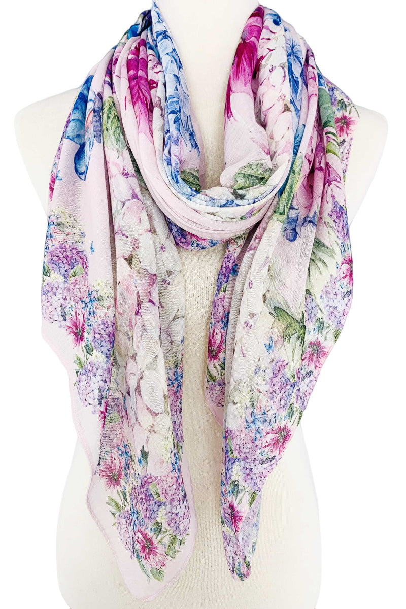 Multi Hydrangea & Butterfly Scarf Pink