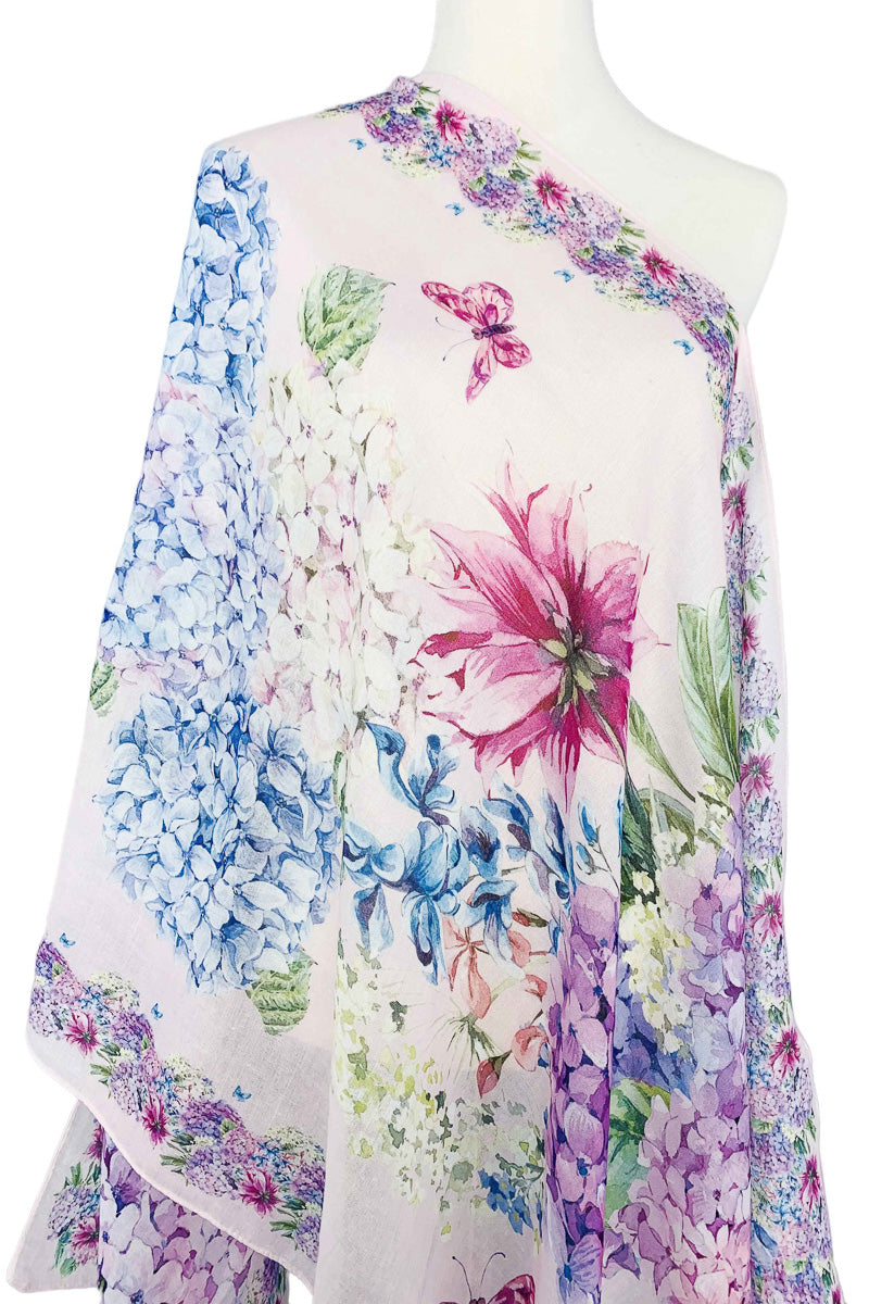 Multi Hydrangea & Butterfly Scarf Pink