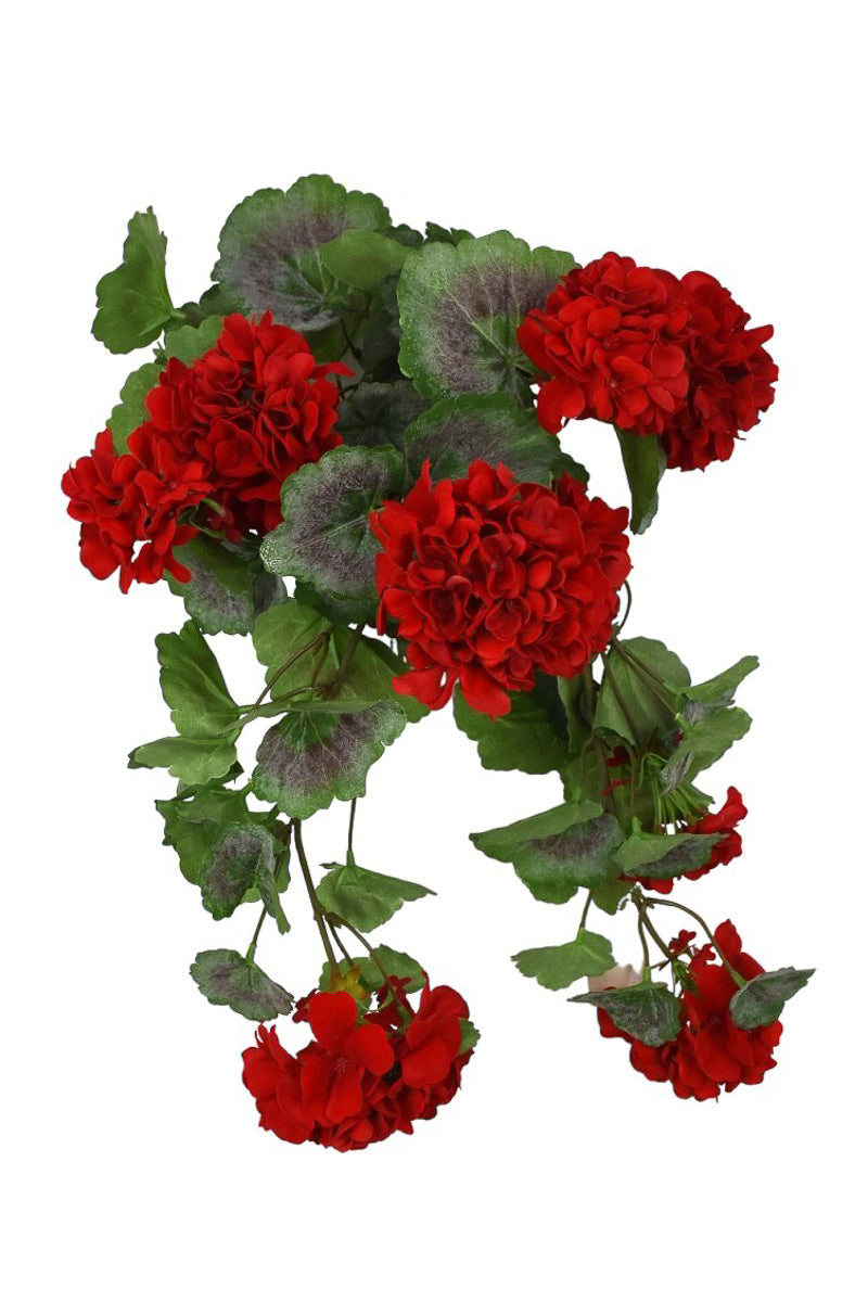 Faux Geranium Hanging Bush 22" Red