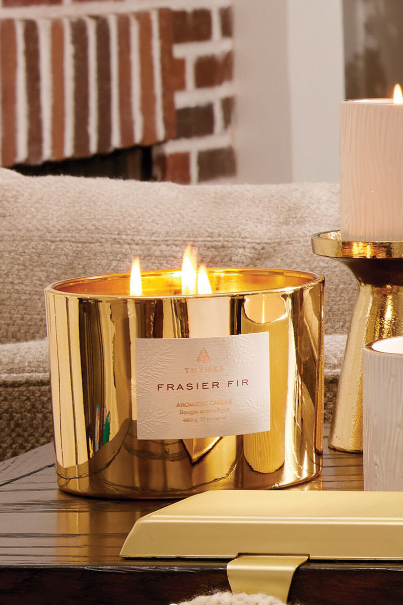 Thymes Gilded 3 Wick Candle Frasier Fir Gold