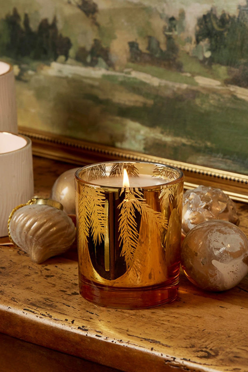 Thymes Frasier Fir Gilded Poured Candle 6.5 oz Gold