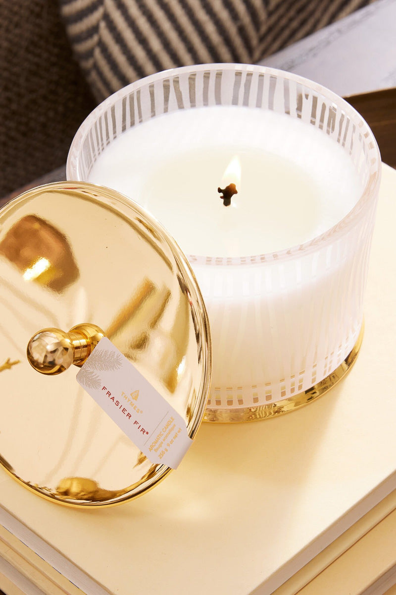 Thymes Gilded Candle Frasier Fir Frosted Wood Grain Medium