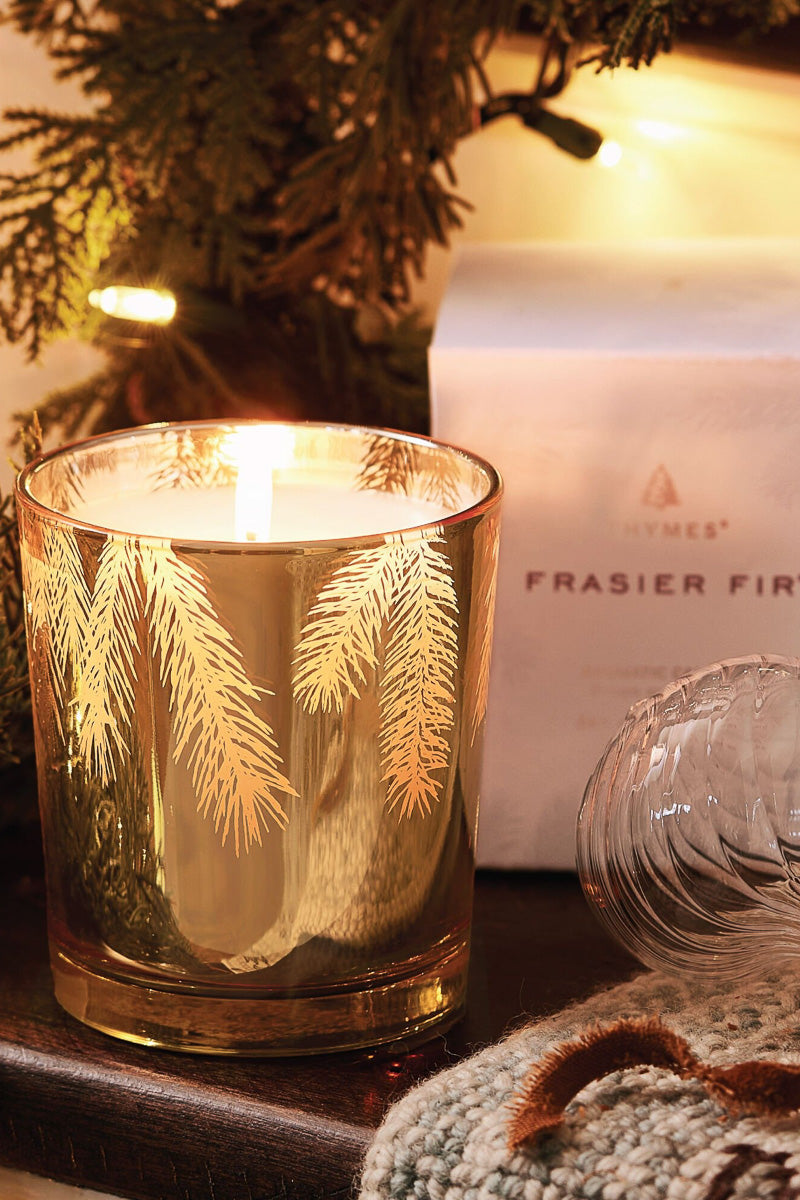 Thymes Frasier Fir Gilded Poured Candle 13 oz Gold