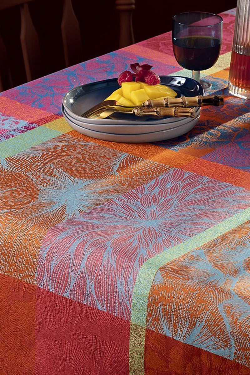 Garnier-Thiebaut Mille Vegetaux Coated Tablecloth 69"x98" Sunset