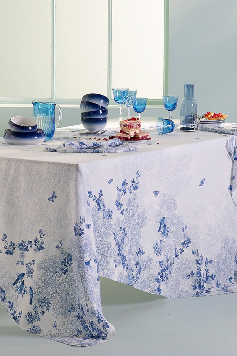 Garnier-Thiebaut Voliere Tablecloth 61"x120" Bleu
