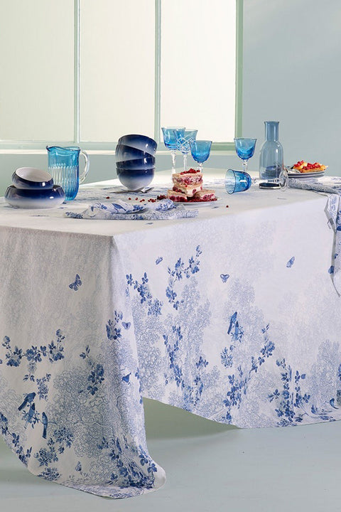 Garnier-Thiebaut Voliere Bleu Tablecloth 61“ x 120”