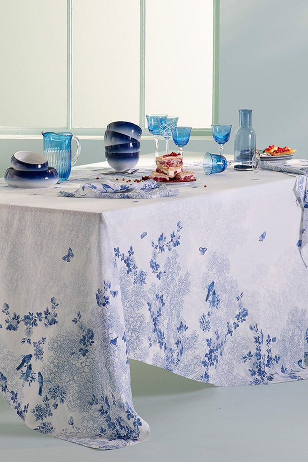 Garnier-Thiebaut Voliere Bleu Tablecloth 61“ x 120”