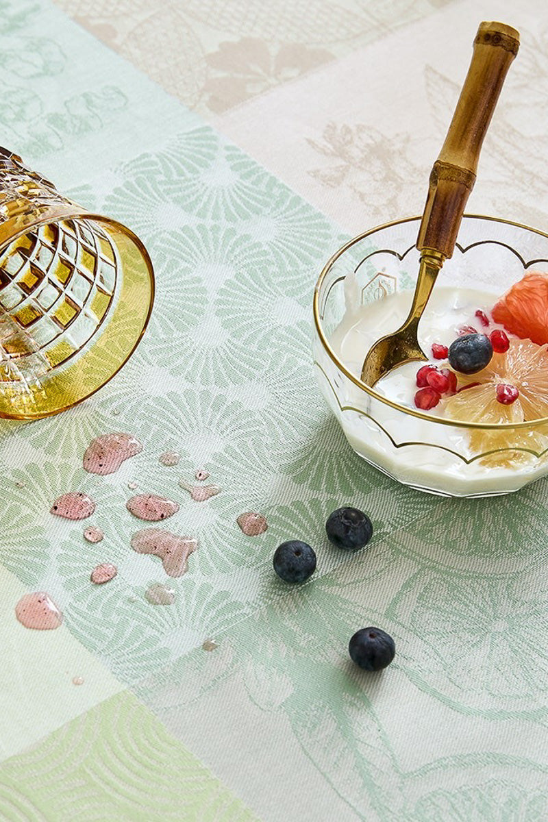 Garnier-Thiebaut Mille Parfums Coated Tablecloth 69" Round Verde