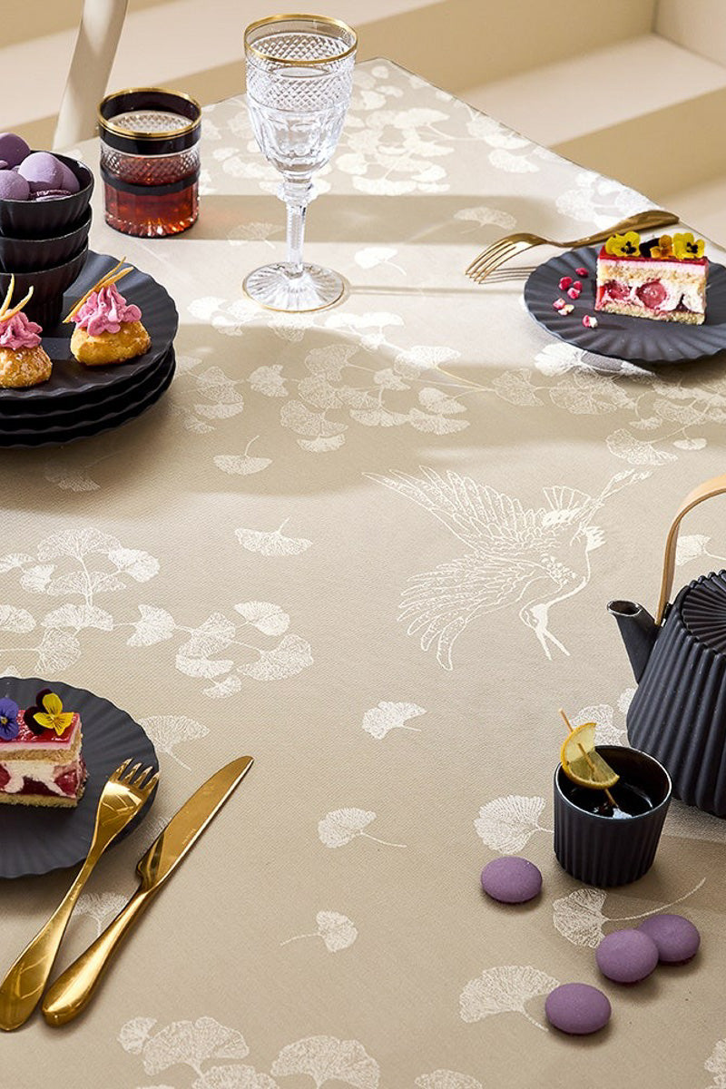 Garnier-Thiebaut Mille Ginkos Coated Tablecloth Naturel