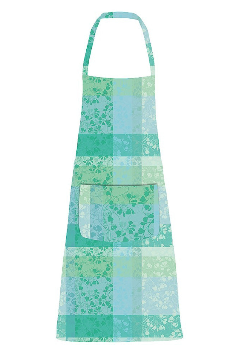 Garnier-Thiebaut Mille Feuillages Coated Apron With Pocket 30"x33" Turquoise