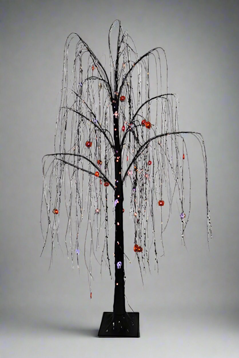 Willow Tree with Three Hundred Twenty Purple Orange Fairy Lights 6'