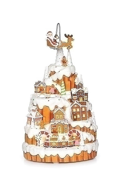 Musical Lighted Rotation Gingerbread Mountain 12.5"