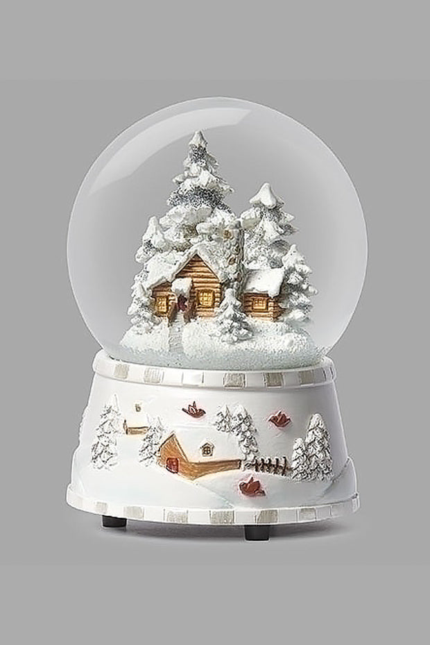 Musical Dome White Cabin Silver Trees 5.5"