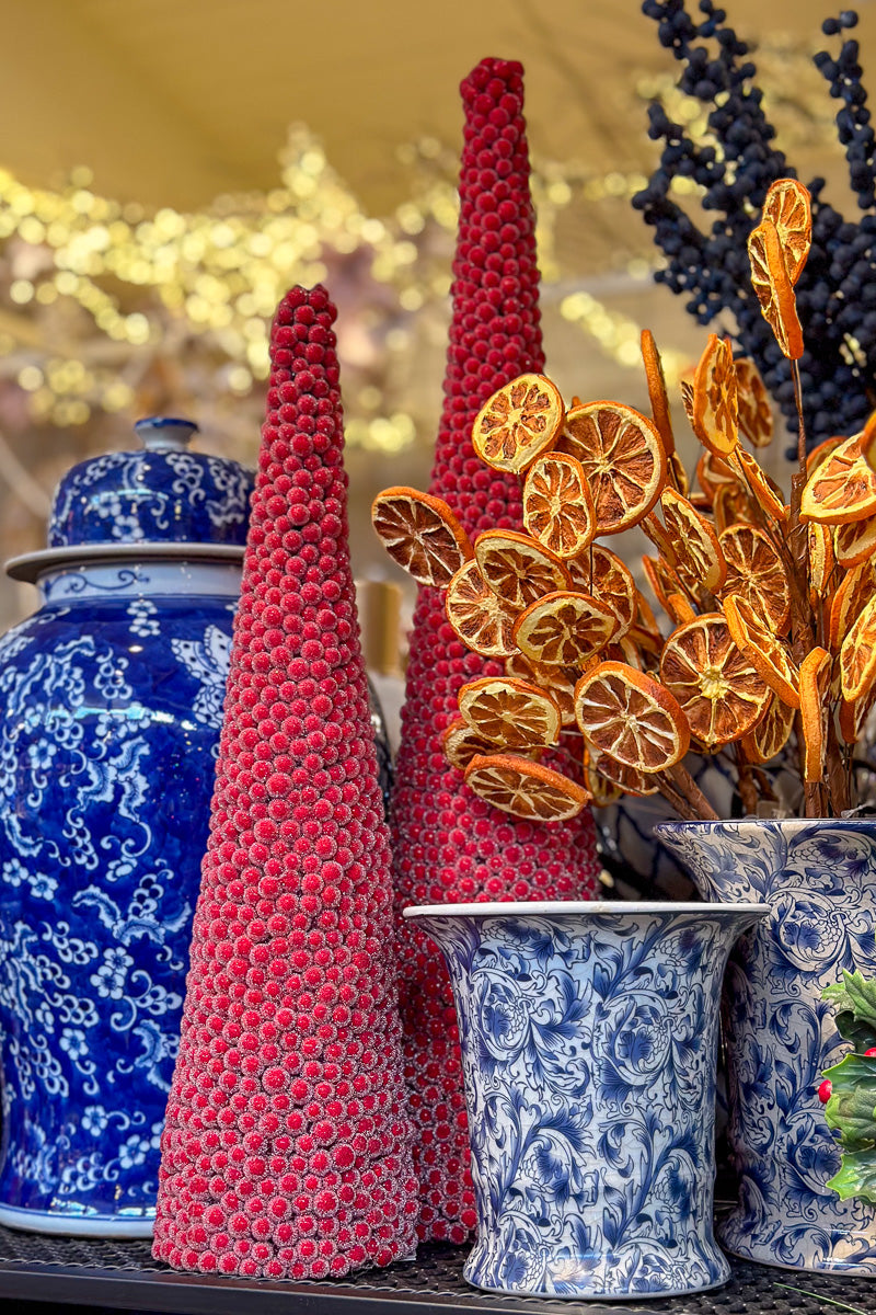 Faux Icy Berry Cone Tree Large Red