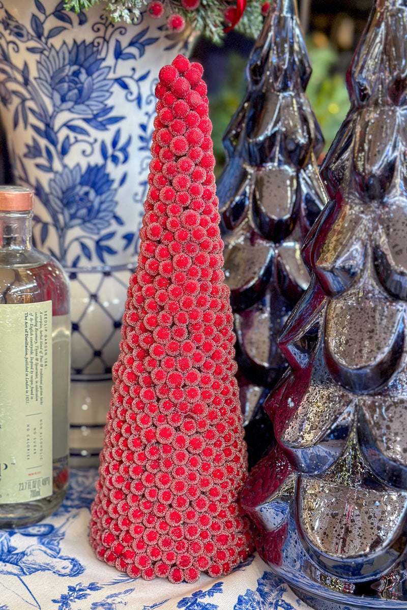 Faux Icy Berry Cone Tree Medium Red