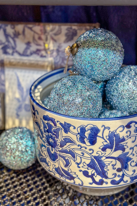 Glitter Sequin Ball Ornament 4" Blue