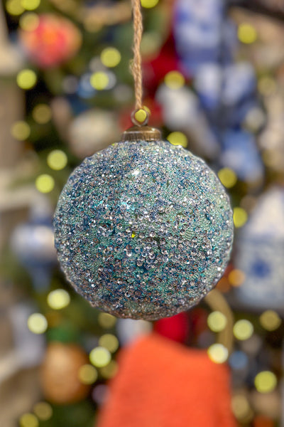 Glitter Sequin Ball Ornament 4" Blue