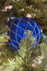 Flocked Designer Ball 6" Ornament Midnight Blue with Gold Glitter