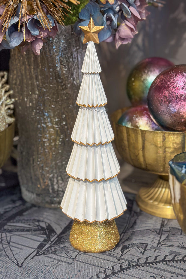 Table Top Christmas Tree White and Gold