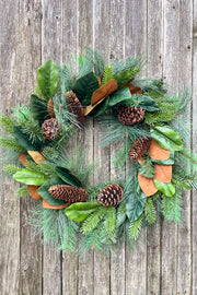 Magnolia Leaf with Mixed Pinecone Wreath 24"