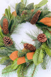 Magnolia Leaf with Mixed Pinecone Wreath 24"