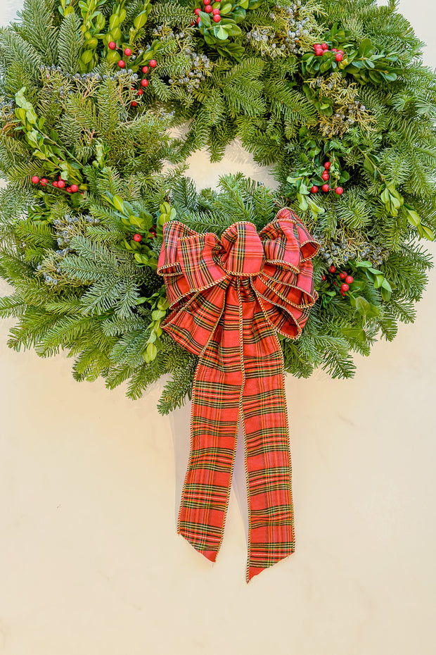 Hand Tied Classic Red Plaid Bow 9" W x 20" L