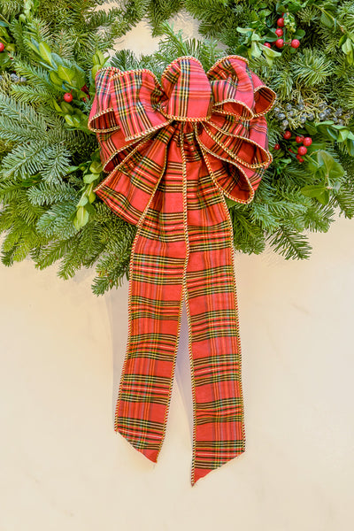 Hand Tied Classic Red Plaid Bow 9" W x 20" L