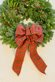 Hand Tied Classic Red Plaid Bow 11" W x 23" L