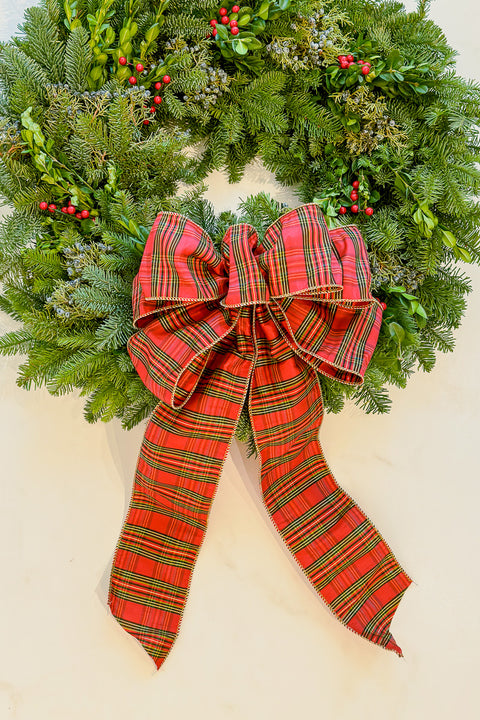 Hand Tied Classic Red Plaid Bow 11" W x 23" L