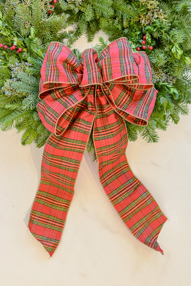 Hand Tied Classic Red Plaid Bow 11" W x 23" L