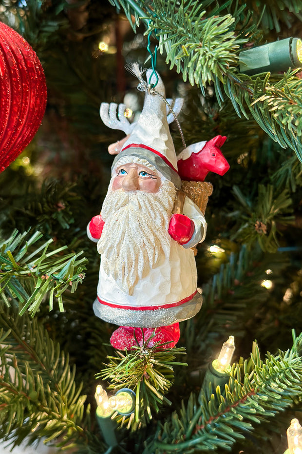 Santa with Reindeer and Horse Ornament