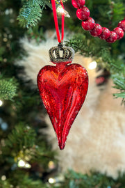 Glass Heart Ornament Red