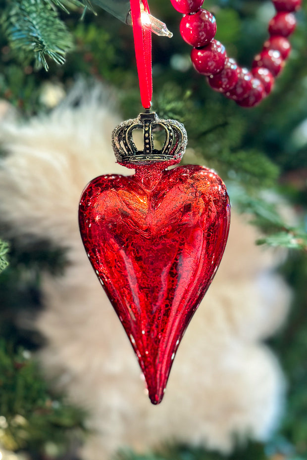 Glass Heart Ornament Red