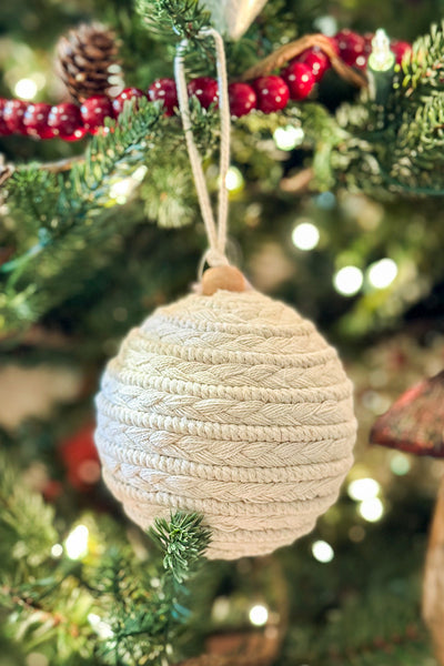 Braided Cotton Cord Ball Ornament 4" Natural