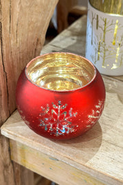 Snowflake Glass Votive Holder 3" Matte Red