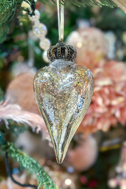 Glass Heart Ornament with Velvet Ribbon