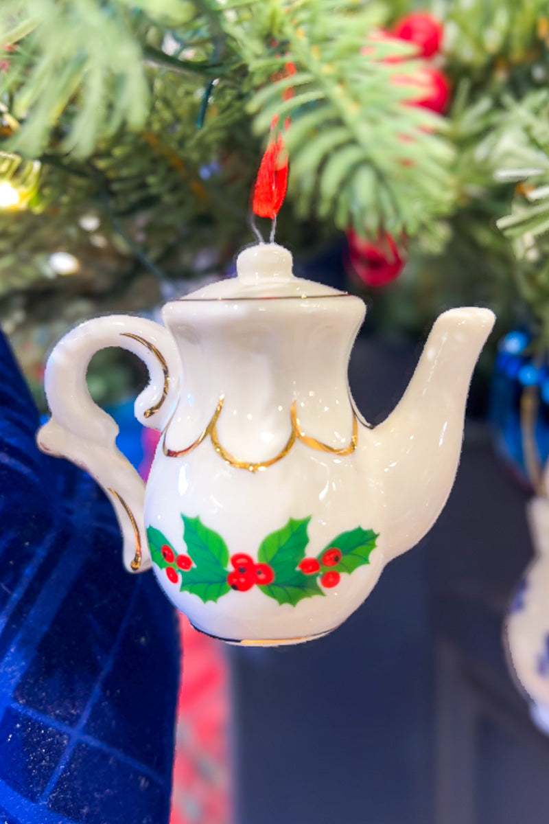 Porcelain Holiday Formal Teapot Ornament Assorted