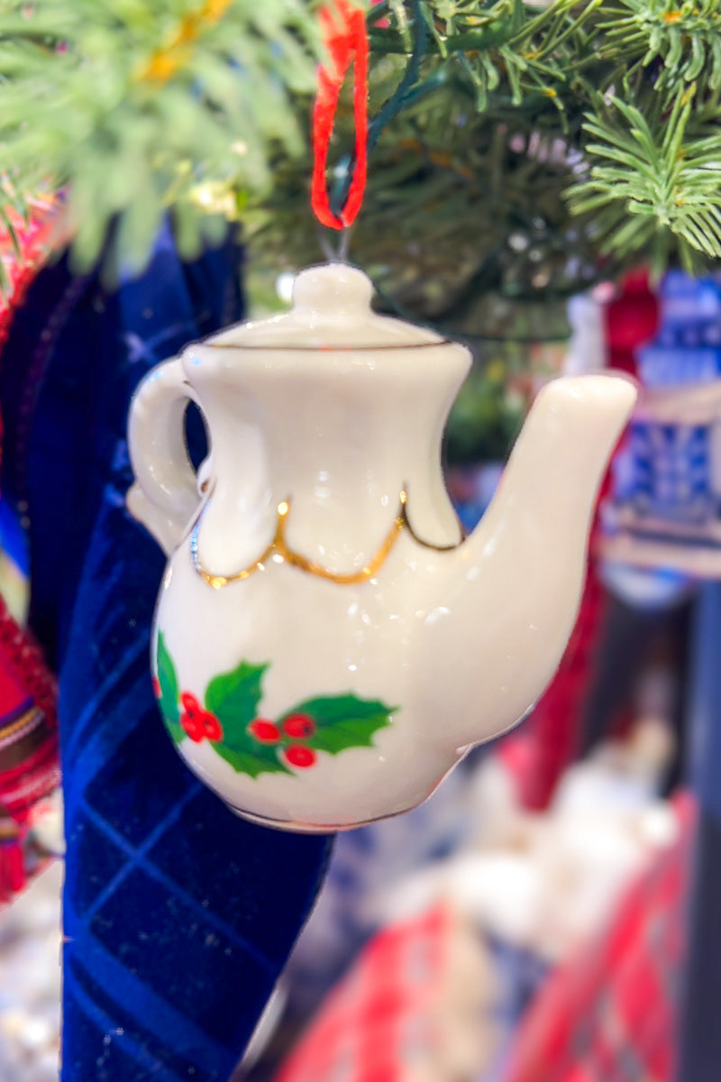 Porcelain Holiday Formal Teapot Ornament Assorted