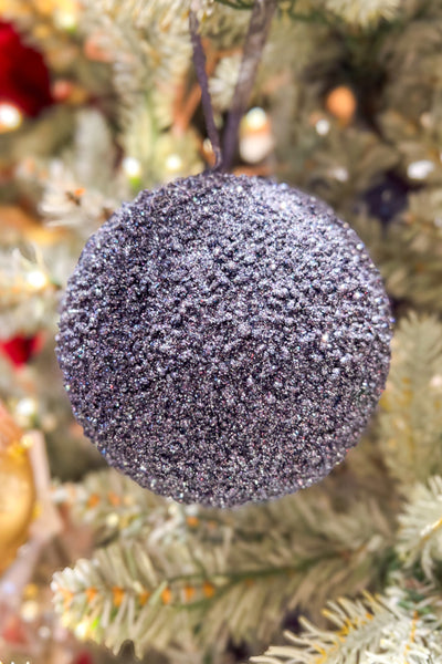 Iridescent Glitter Ball Ornament 4" Navy
