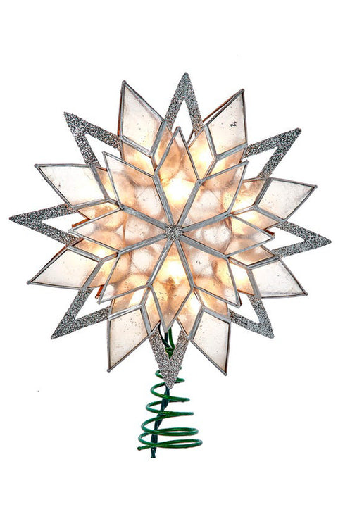 UL 10-Light Silver Glittered Capiz Star 9.5" Tree Topper