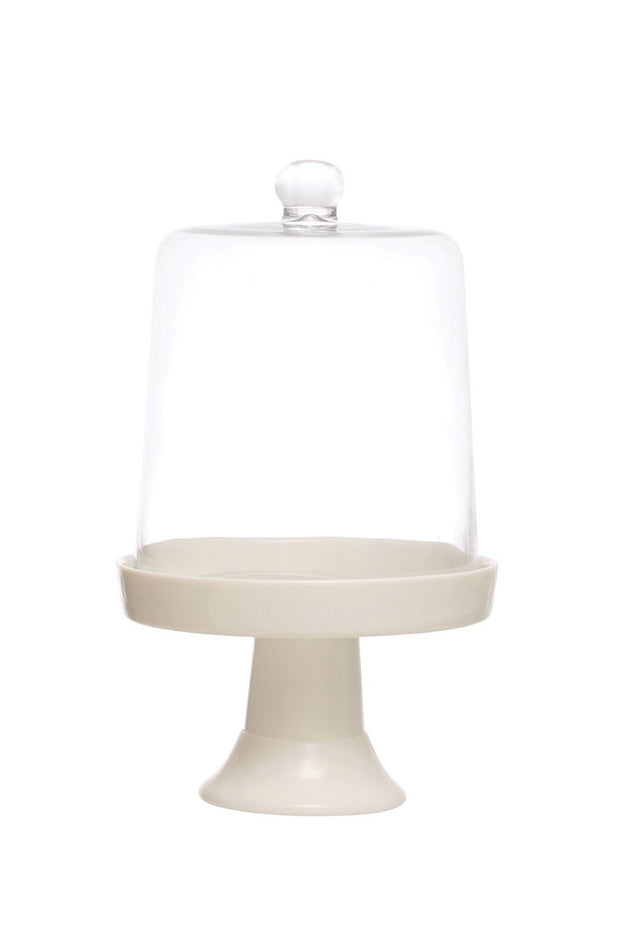 GLASS PEDESTAL WITH CLOCHE WH