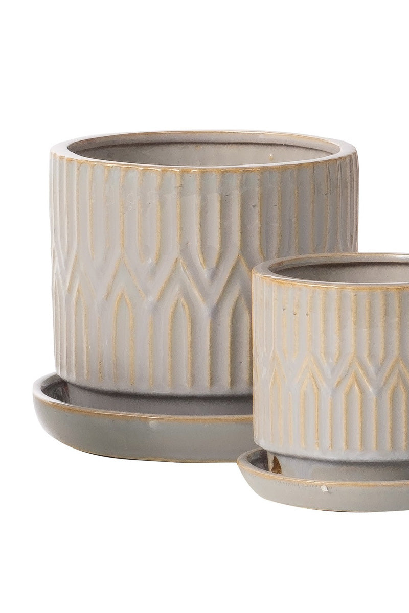 Alfresco Cathedral Petits Pot with Saucer 7.75" Grey Mist