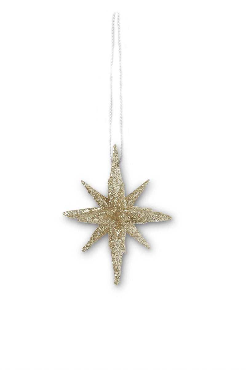 Nine Point Glitter Star Ornament 2" Champagne