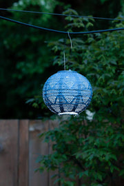 Soji Stella Globe Wave Solar Lantern 8" Metallic Blue