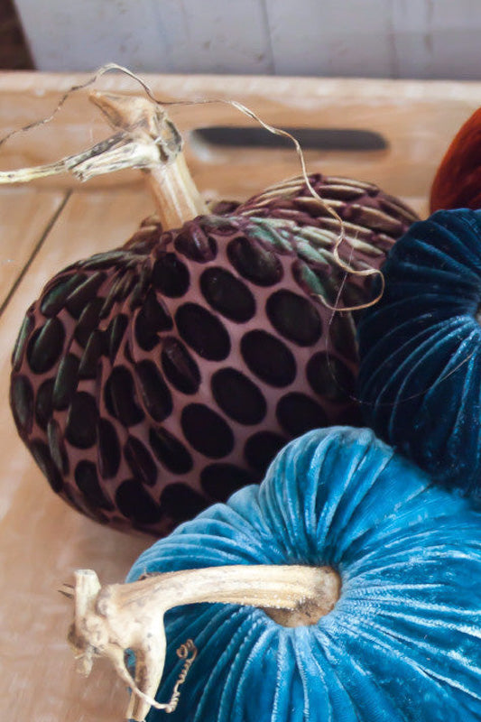 Plush Pumpkin Velvet Pumpkin 8" Green/Gold Dot