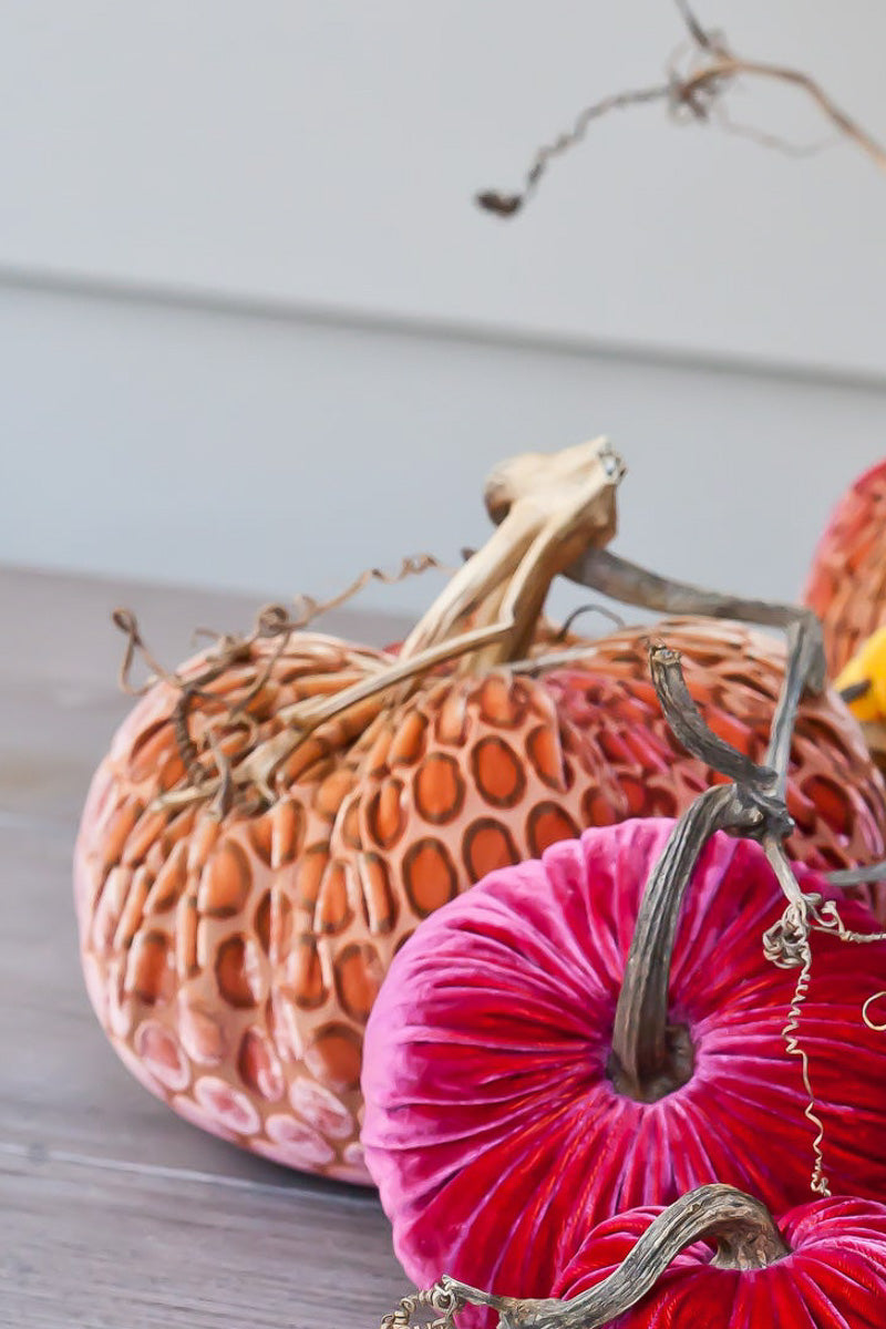 Plush Pumpkin Velvet Pumpkin 5" Pink Gold Dot