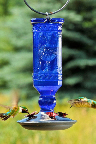 Perky-Pet Antique Bottle Hummingbird Feeder Cobalt Blue 16 oz